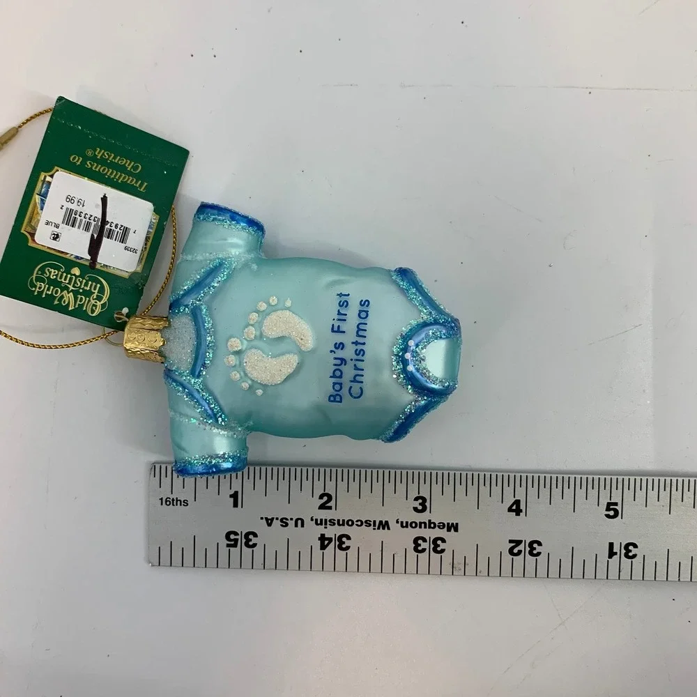 Old World Christmas Blue Baby's‎ First Christmas Onesie Ornament